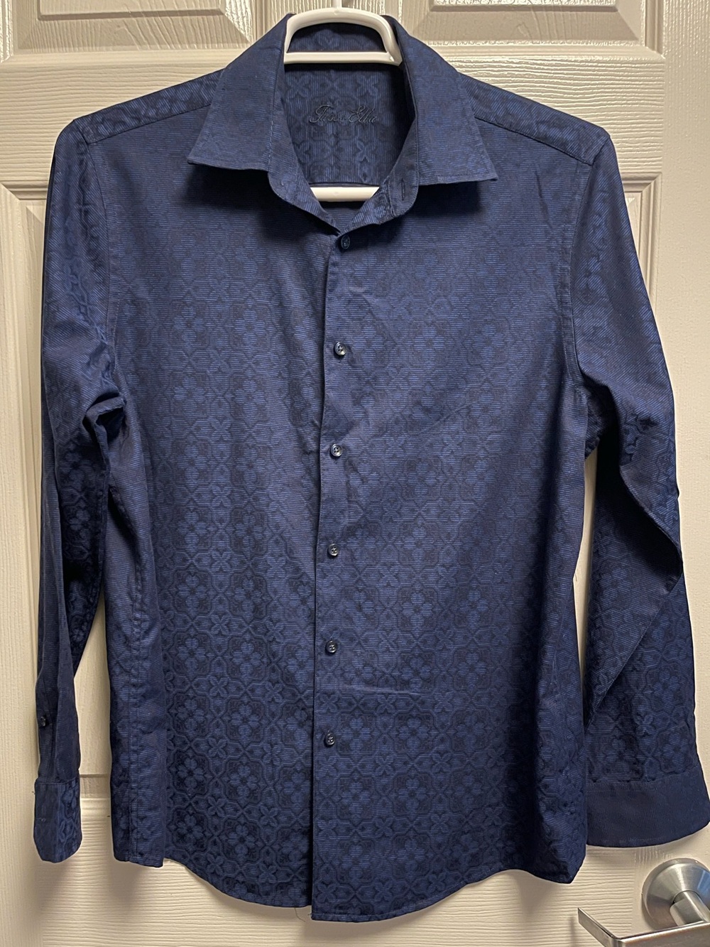 Tasso Elba Men's Dark Blue Floral Jacquard Dress Shirt